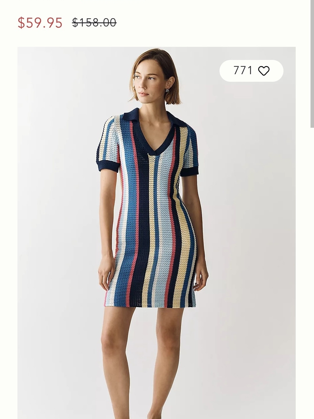 Maeve (Anthropologie Brand) Striped Knit Polo Dress in Navy, Cream, Blue & Pink